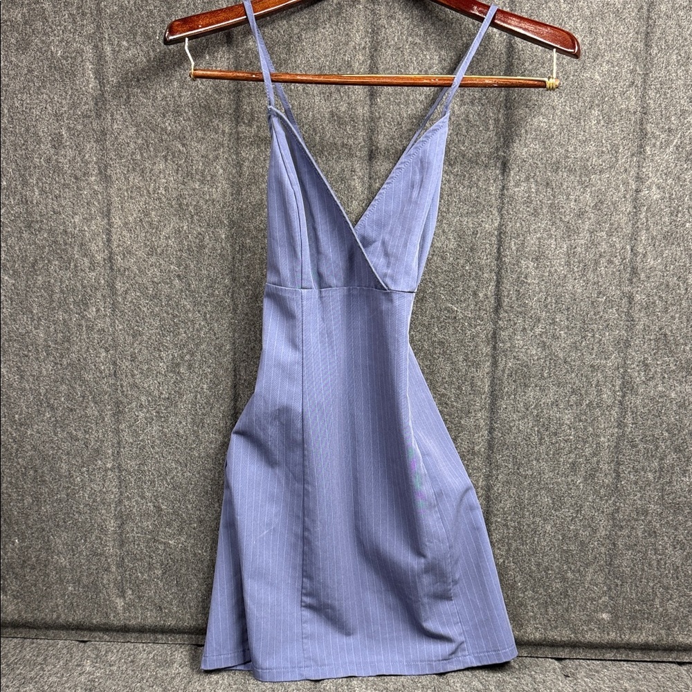 Kendall & Kylie Lavender Blue Pinstripe Backless Spaghetti Strap Dress
